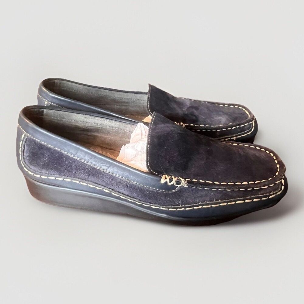 Aerosoles‎ Women Leather Moccasins Shoes Color Navy Size 8 M Wedge Suede Loafer